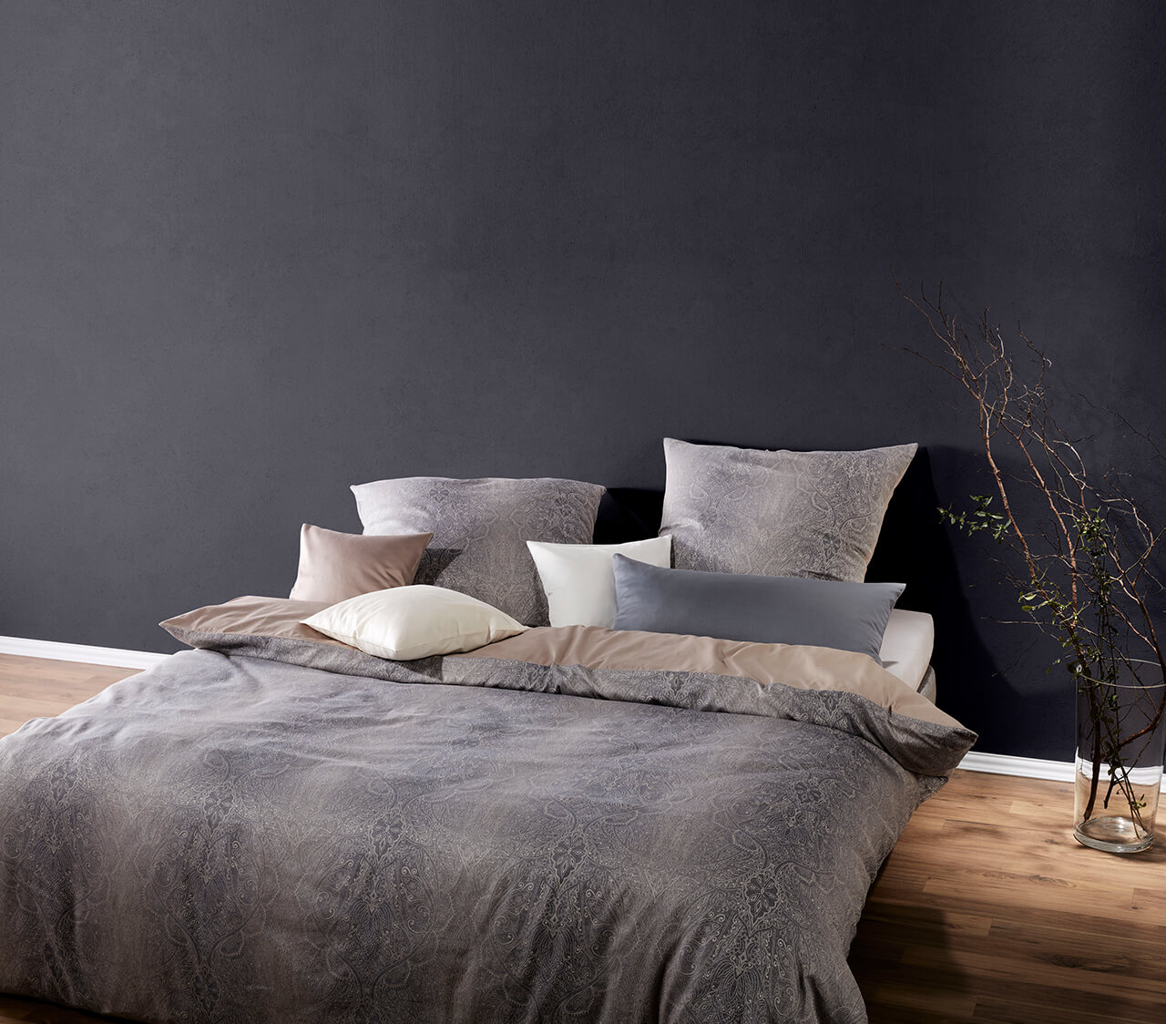 Black Premium Brocade Damask Bed Linen - fleuresse premium cotton satin bed sheet set, hotel quality | Philippines